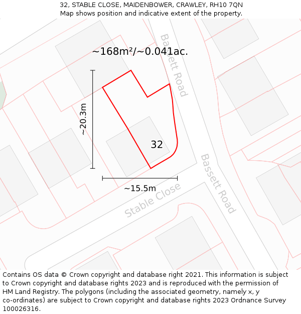 32, STABLE CLOSE, MAIDENBOWER, CRAWLEY, RH10 7QN: Plot and title map
