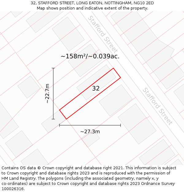 32, STAFFORD STREET, LONG EATON, NOTTINGHAM, NG10 2ED: Plot and title map