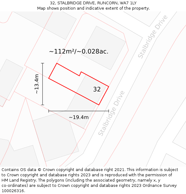 32, STALBRIDGE DRIVE, RUNCORN, WA7 1LY: Plot and title map
