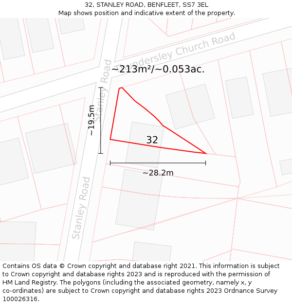 32, STANLEY ROAD, BENFLEET, SS7 3EL: Plot and title map