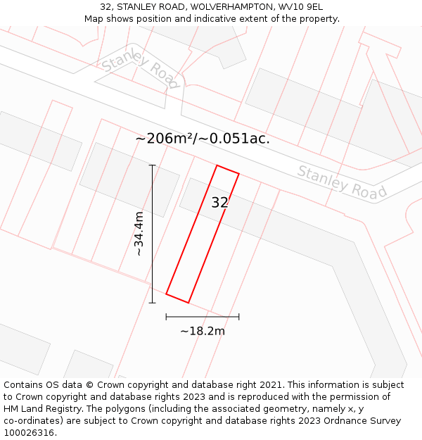 32, STANLEY ROAD, WOLVERHAMPTON, WV10 9EL: Plot and title map