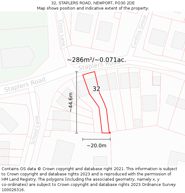 32, STAPLERS ROAD, NEWPORT, PO30 2DE: Plot and title map