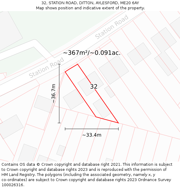 32, STATION ROAD, DITTON, AYLESFORD, ME20 6AY: Plot and title map