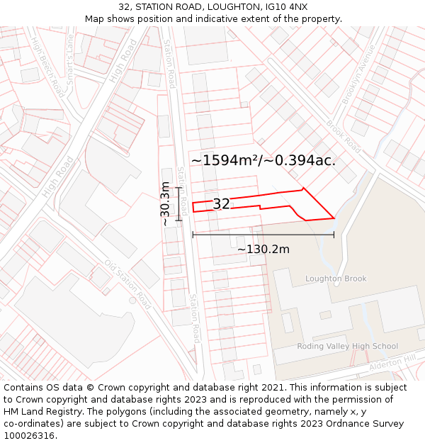 32, STATION ROAD, LOUGHTON, IG10 4NX: Plot and title map