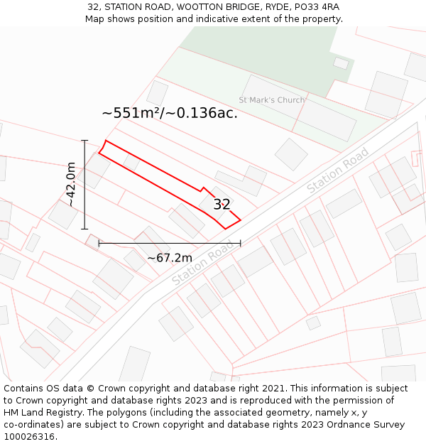 32, STATION ROAD, WOOTTON BRIDGE, RYDE, PO33 4RA: Plot and title map