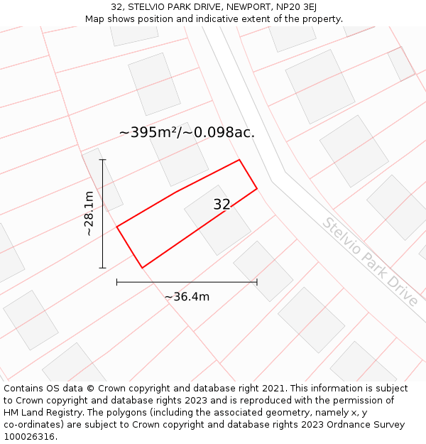 32, STELVIO PARK DRIVE, NEWPORT, NP20 3EJ: Plot and title map