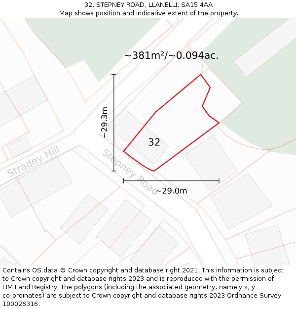 32, STEPNEY ROAD, LLANELLI, SA15 4AA: Plot and title map