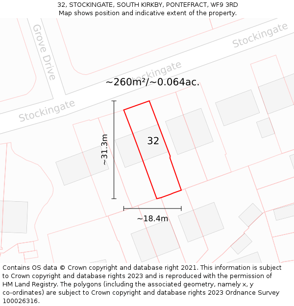 32, STOCKINGATE, SOUTH KIRKBY, PONTEFRACT, WF9 3RD: Plot and title map