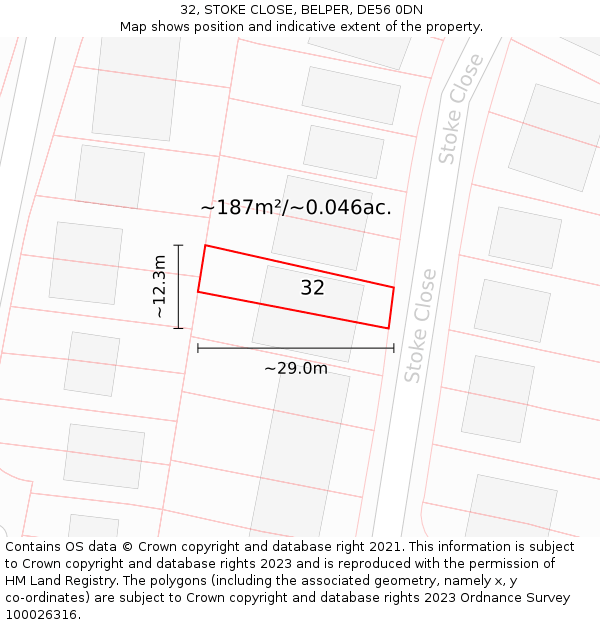 32, STOKE CLOSE, BELPER, DE56 0DN: Plot and title map
