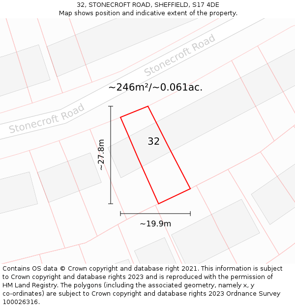 32, STONECROFT ROAD, SHEFFIELD, S17 4DE: Plot and title map