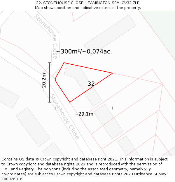 32, STONEHOUSE CLOSE, LEAMINGTON SPA, CV32 7LP: Plot and title map