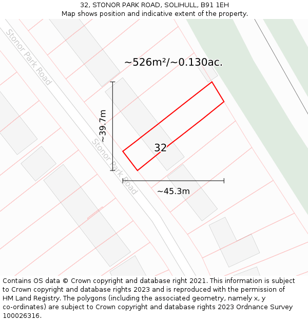 32, STONOR PARK ROAD, SOLIHULL, B91 1EH: Plot and title map