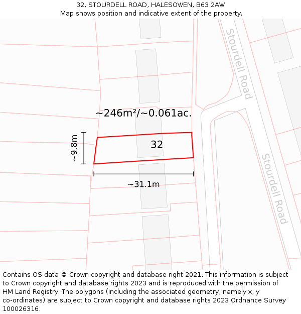 32, STOURDELL ROAD, HALESOWEN, B63 2AW: Plot and title map