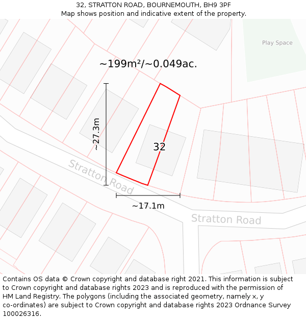 32, STRATTON ROAD, BOURNEMOUTH, BH9 3PF: Plot and title map