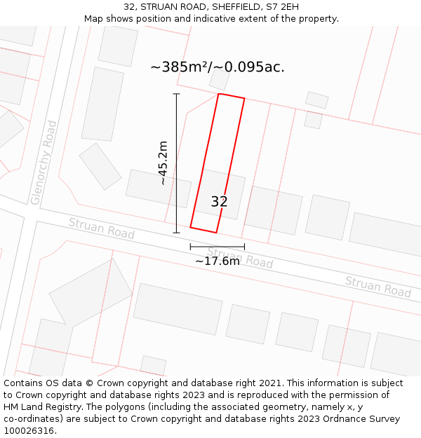 32, STRUAN ROAD, SHEFFIELD, S7 2EH: Plot and title map