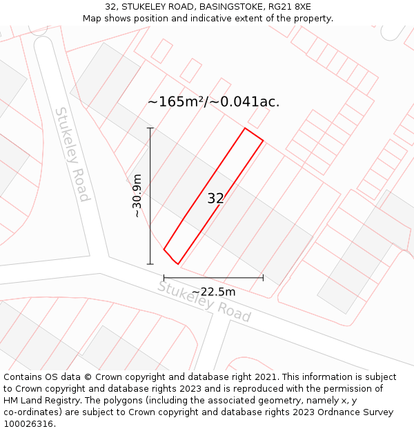 32, STUKELEY ROAD, BASINGSTOKE, RG21 8XE: Plot and title map