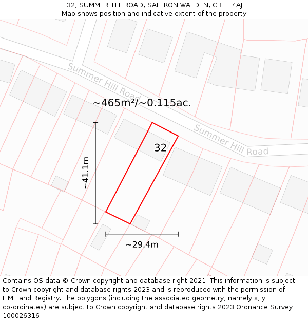 32, SUMMERHILL ROAD, SAFFRON WALDEN, CB11 4AJ: Plot and title map