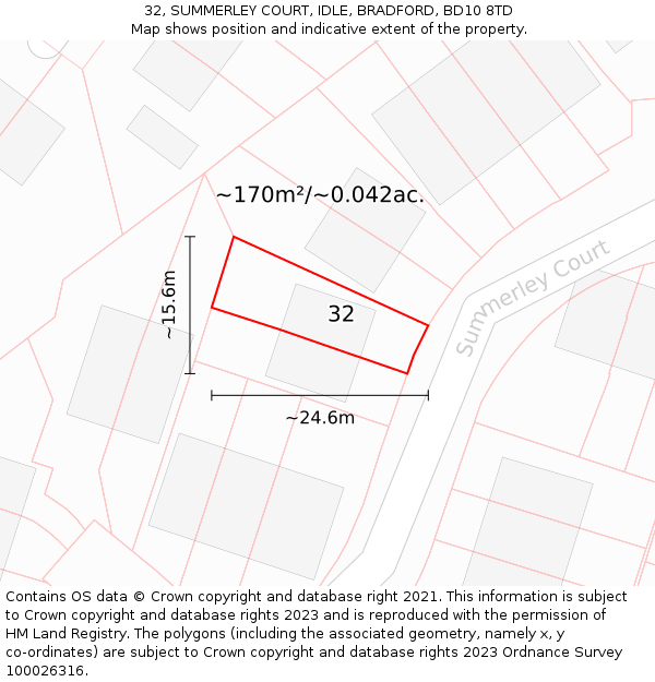 32, SUMMERLEY COURT, IDLE, BRADFORD, BD10 8TD: Plot and title map