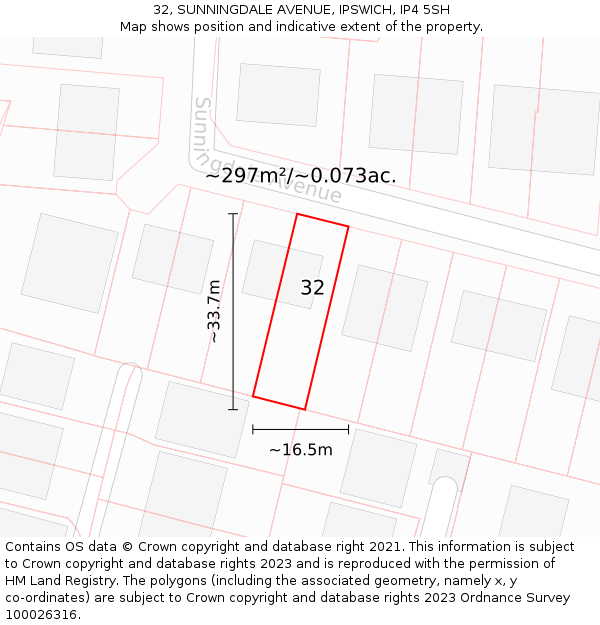 32, SUNNINGDALE AVENUE, IPSWICH, IP4 5SH: Plot and title map
