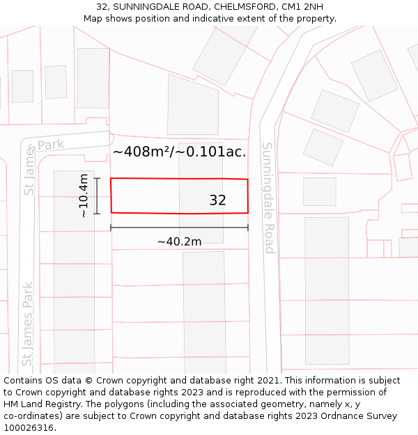 32, SUNNINGDALE ROAD, CHELMSFORD, CM1 2NH: Plot and title map