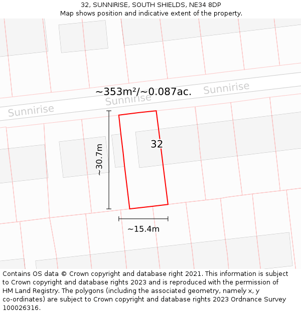 32, SUNNIRISE, SOUTH SHIELDS, NE34 8DP: Plot and title map