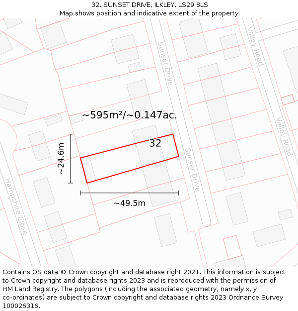 32, SUNSET DRIVE, ILKLEY, LS29 8LS: Plot and title map