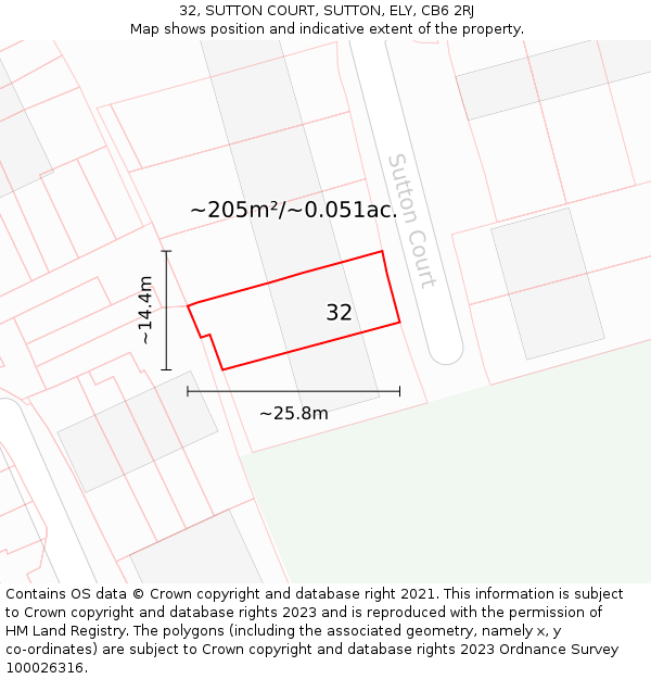 32, SUTTON COURT, SUTTON, ELY, CB6 2RJ: Plot and title map