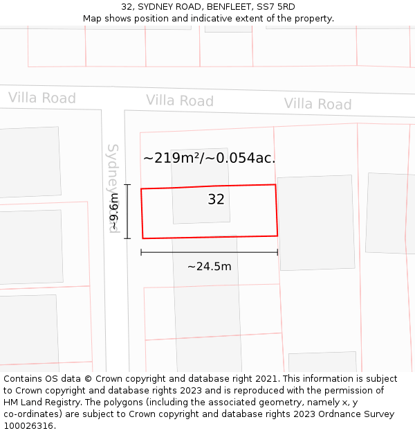 32, SYDNEY ROAD, BENFLEET, SS7 5RD: Plot and title map
