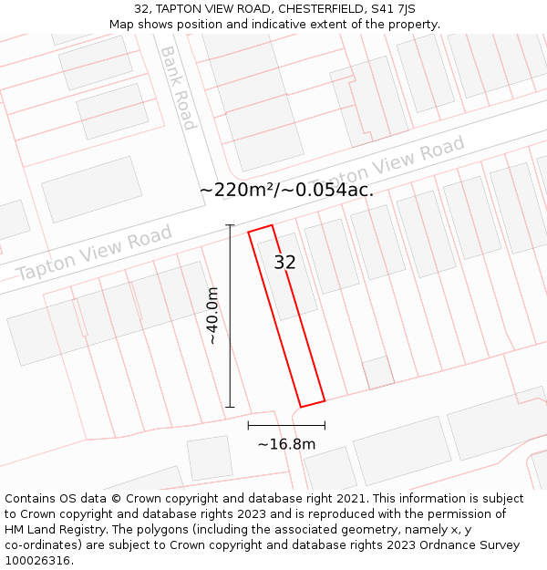 32, TAPTON VIEW ROAD, CHESTERFIELD, S41 7JS: Plot and title map