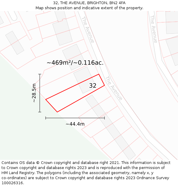 32, THE AVENUE, BRIGHTON, BN2 4FA: Plot and title map