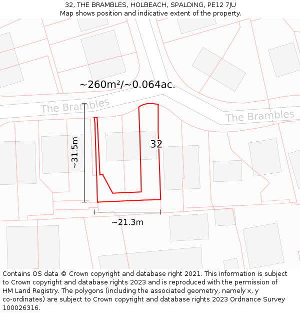 32, THE BRAMBLES, HOLBEACH, SPALDING, PE12 7JU: Plot and title map