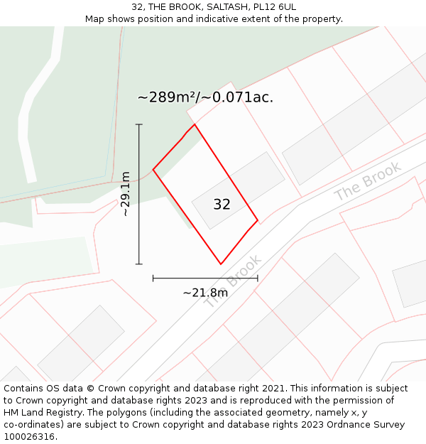 32, THE BROOK, SALTASH, PL12 6UL: Plot and title map