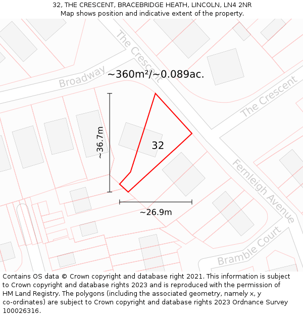 32, THE CRESCENT, BRACEBRIDGE HEATH, LINCOLN, LN4 2NR: Plot and title map