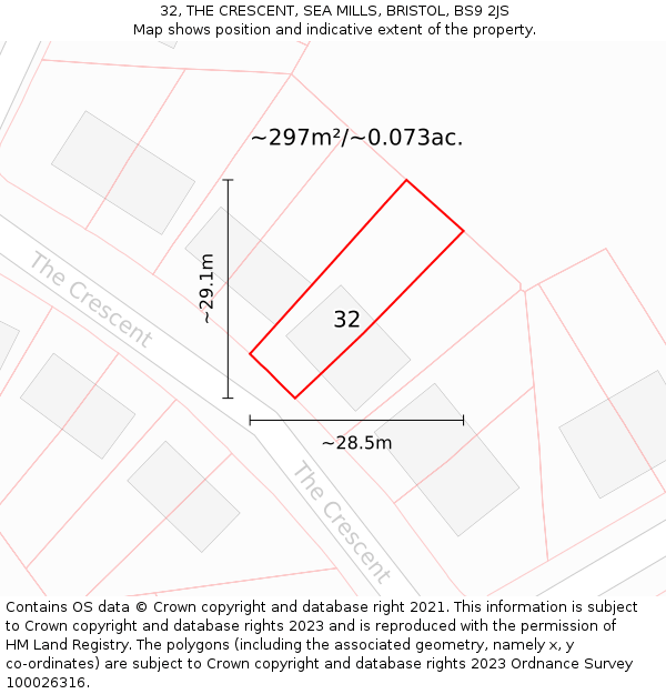 32, THE CRESCENT, SEA MILLS, BRISTOL, BS9 2JS: Plot and title map