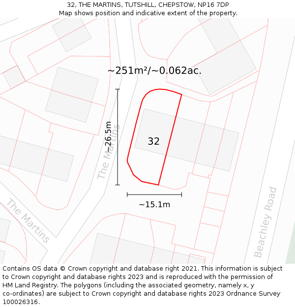 32, THE MARTINS, TUTSHILL, CHEPSTOW, NP16 7DP: Plot and title map