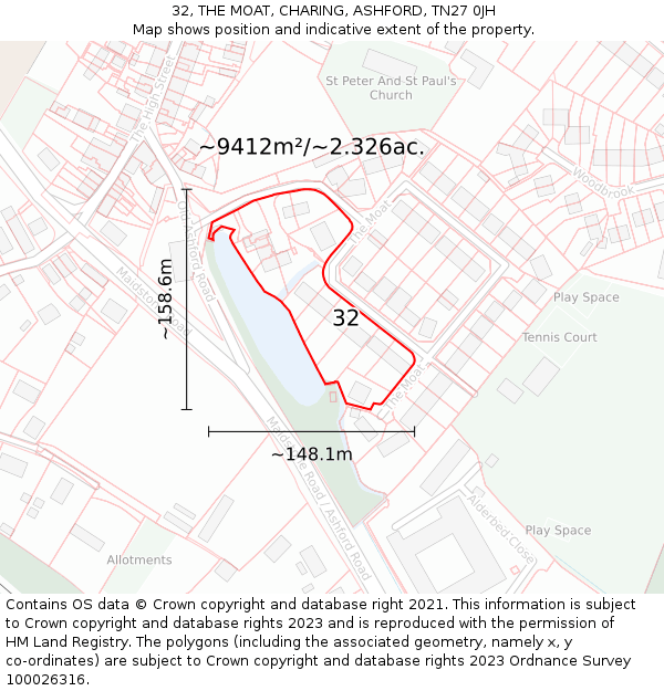 32, THE MOAT, CHARING, ASHFORD, TN27 0JH: Plot and title map