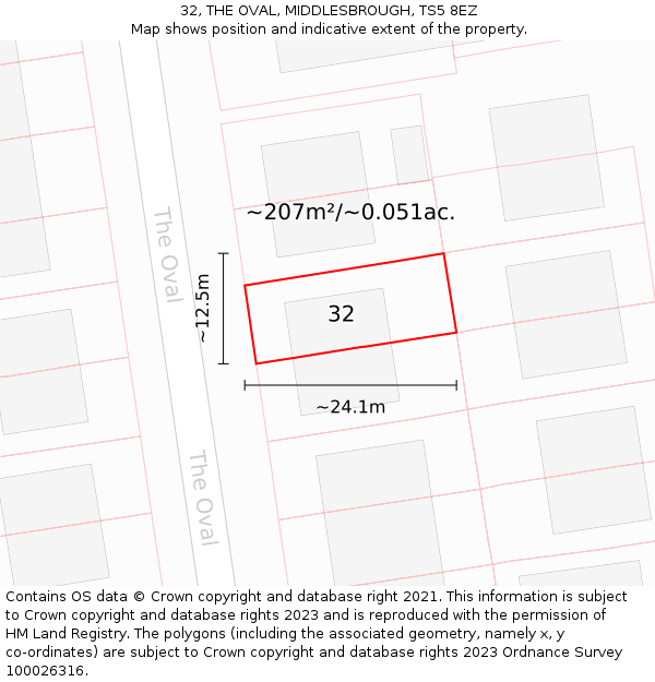 32, THE OVAL, MIDDLESBROUGH, TS5 8EZ: Plot and title map