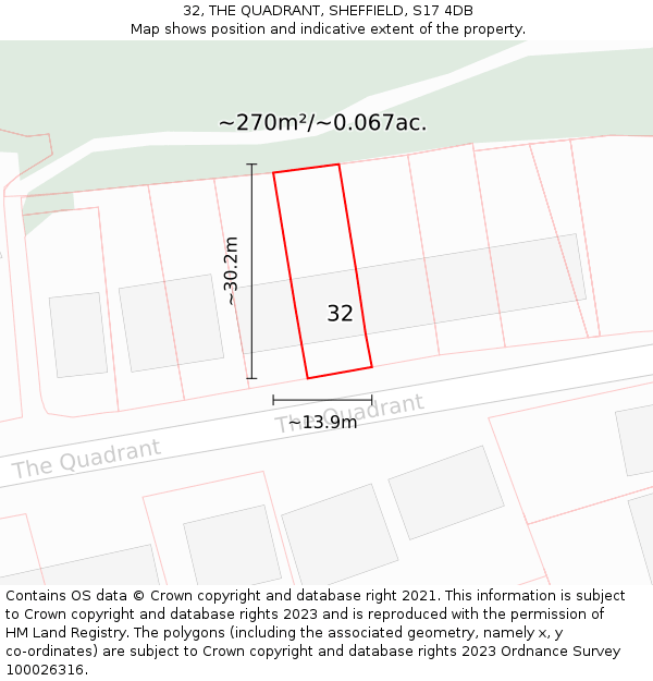 32, THE QUADRANT, SHEFFIELD, S17 4DB: Plot and title map