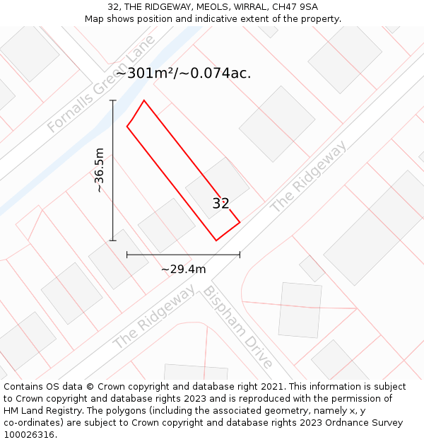 32, THE RIDGEWAY, MEOLS, WIRRAL, CH47 9SA: Plot and title map