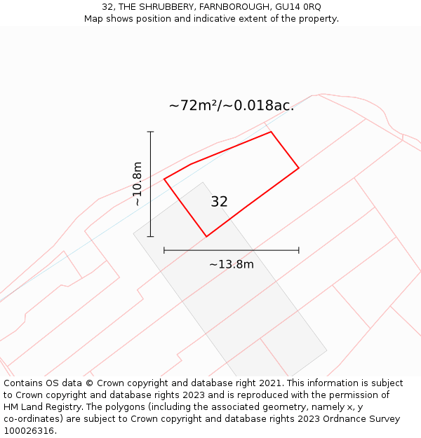 32, THE SHRUBBERY, FARNBOROUGH, GU14 0RQ: Plot and title map