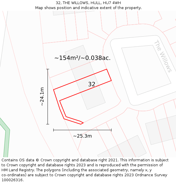 32, THE WILLOWS, HULL, HU7 4WH: Plot and title map
