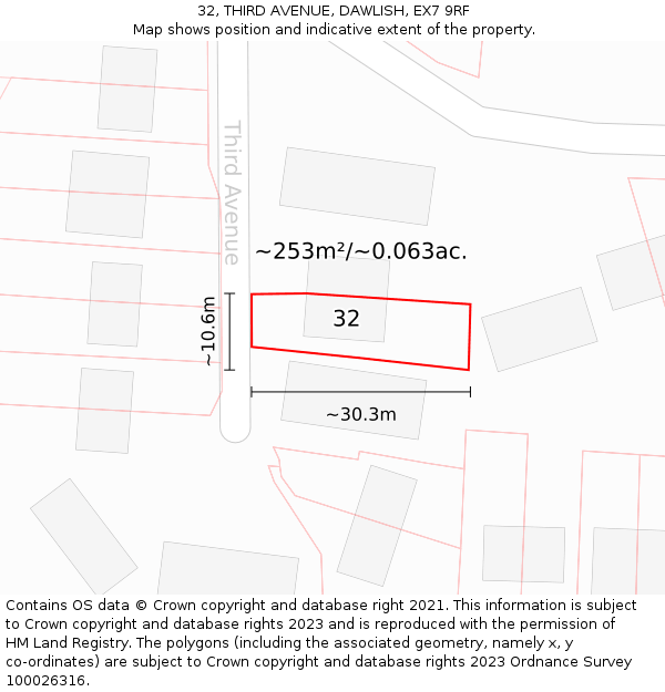 32, THIRD AVENUE, DAWLISH, EX7 9RF: Plot and title map