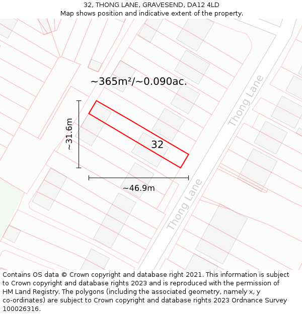 32, THONG LANE, GRAVESEND, DA12 4LD: Plot and title map