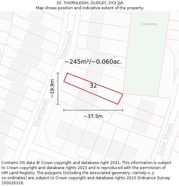 32, THORNLEIGH, DUDLEY, DY3 2JA: Plot and title map