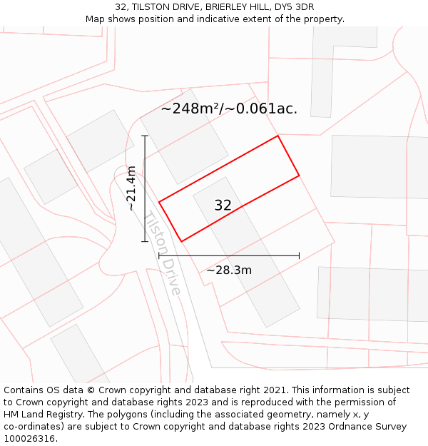 32, TILSTON DRIVE, BRIERLEY HILL, DY5 3DR: Plot and title map