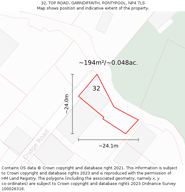 32, TOP ROAD, GARNDIFFAITH, PONTYPOOL, NP4 7LS: Plot and title map