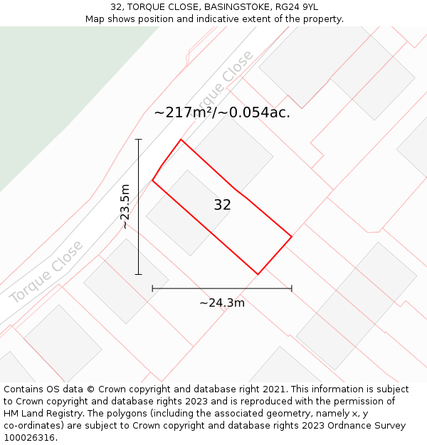 32, TORQUE CLOSE, BASINGSTOKE, RG24 9YL: Plot and title map