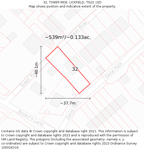 32, TOWER RIDE, UCKFIELD, TN22 1SD: Plot and title map