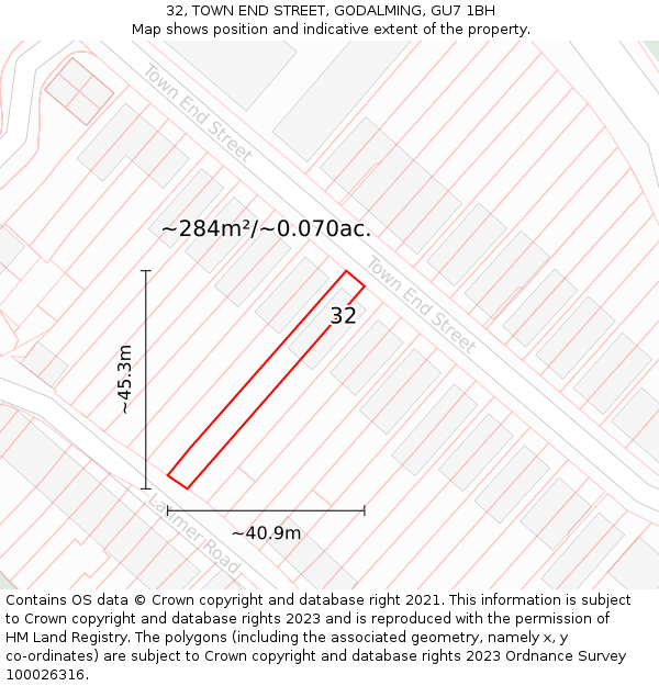 32, TOWN END STREET, GODALMING, GU7 1BH: Plot and title map