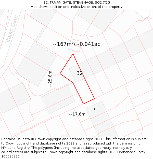 32, TRAJAN GATE, STEVENAGE, SG2 7QG: Plot and title map